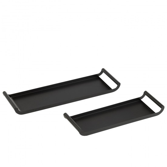 J Line Plateau de service plateaux de service Jolipa Set De 2 Plateau Rectangle Metal Noir.