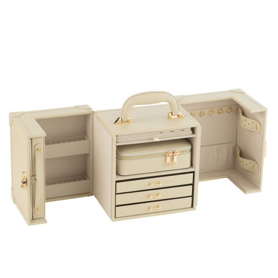 Jline Juwelenkoffer Met Handvat Kunstleder Beige.