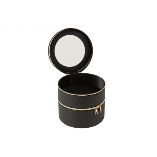 J Line Cosmetic Box Round Mirror Artificial Leather Black Jewellery holder jewellery holders Jewellery box Jewellery boxes.