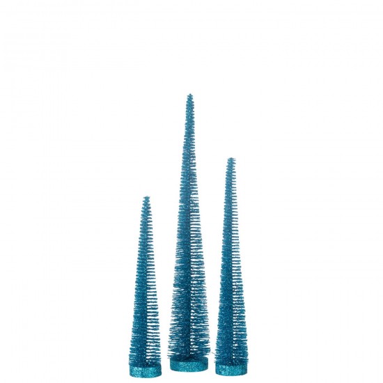 Jline Doos Met 3 Kerstboom Decoratief Glitter Plastiek Blauw.