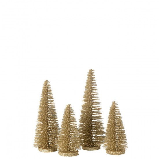 Jline Doos Met 4 Kerstboom Decoratief Glitter Plastiek Lichtgoud.