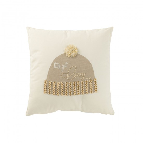 J Line Cushion Beanie Let S Get Cozy Cotton White Beige cushion.