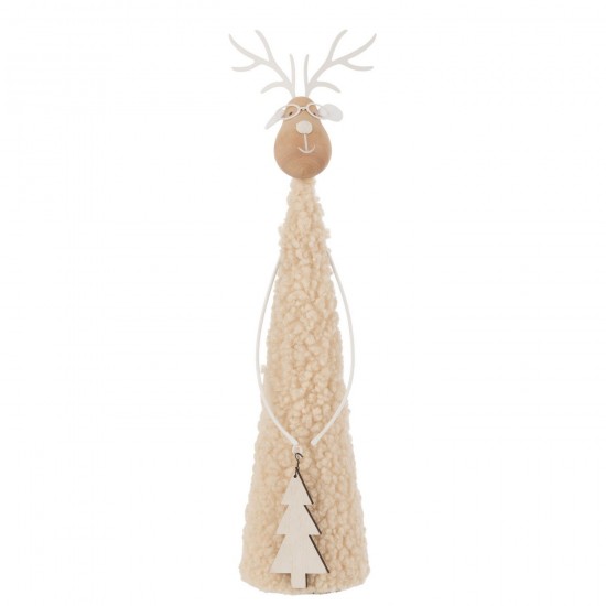 Jline Rendier Deco Teddy Metaal Hout Beige Naturel Large.