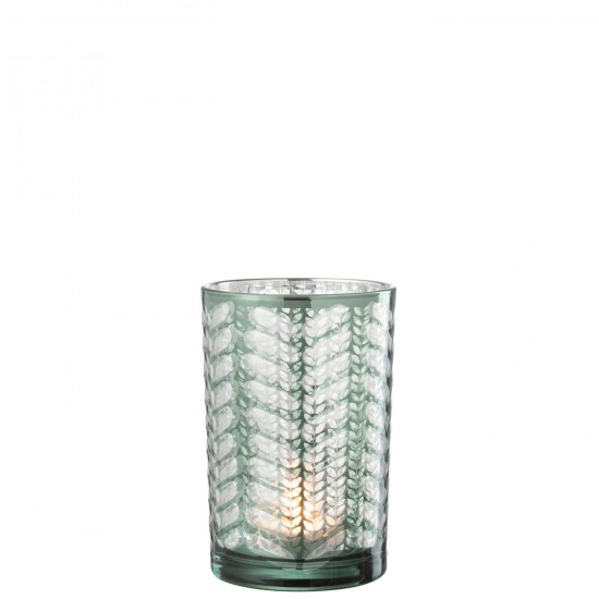 J Line Portacandela Spina Di Pesce Vetro Verde Argento Medium Fotóforo Espiga Verde Plata Large.