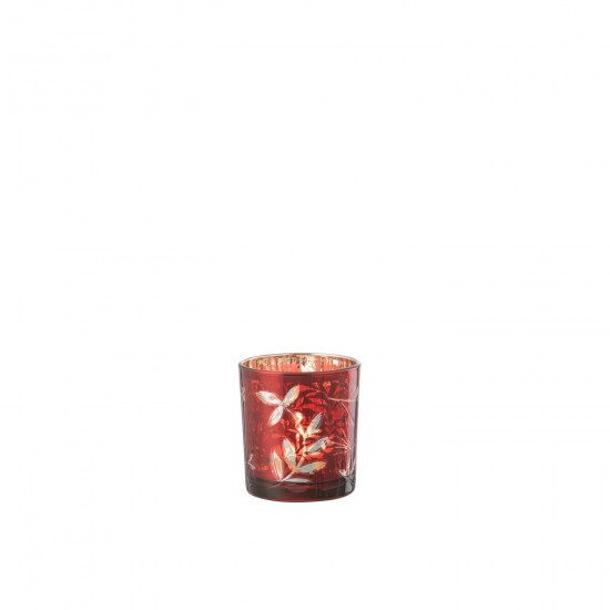 J Line Tealicht Holder Leaves Glass Red Antique Gold Small tea lights holders.