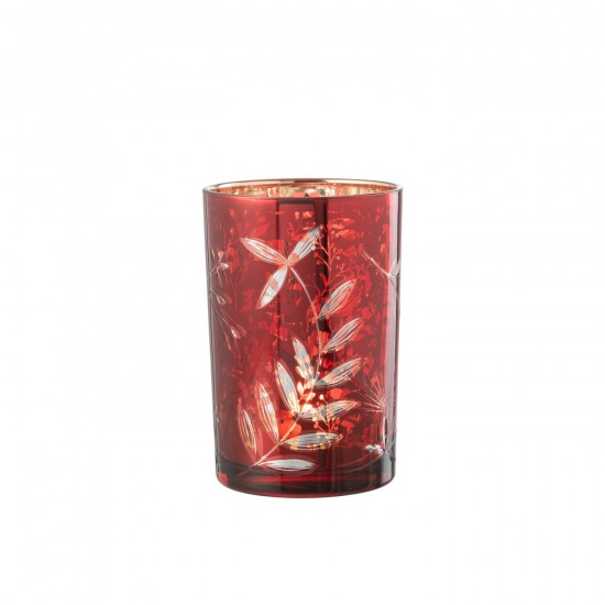 J Line Hurricane Leaves Glass Red Antique Gold Large tea lights holders.