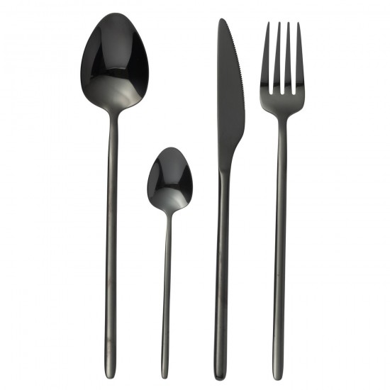 J Line Box Cutlery C 24 Pieces Stainless Steel Shiny Black cutlery.