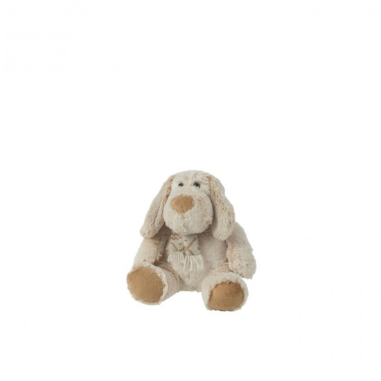 J Line animal animaux statuettes Jolipa Chien Echarpe Assis Peluche Polyester Beige Marron Small.
