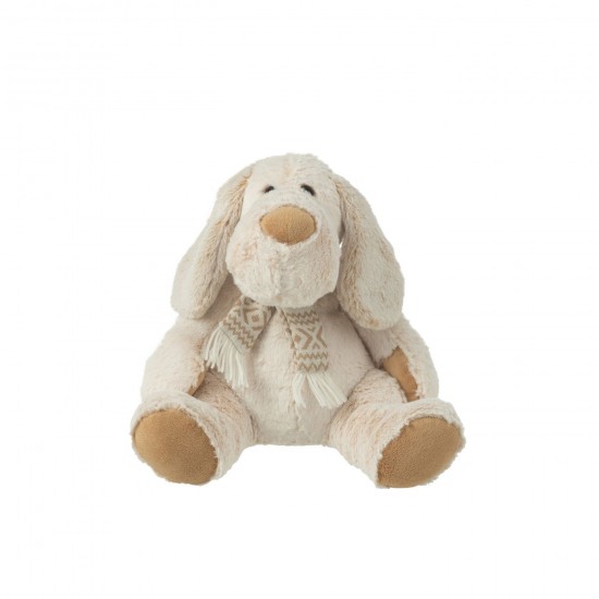 Jline Hond Sjaal Zittend Pluche Polyester Beige Bruin Large.