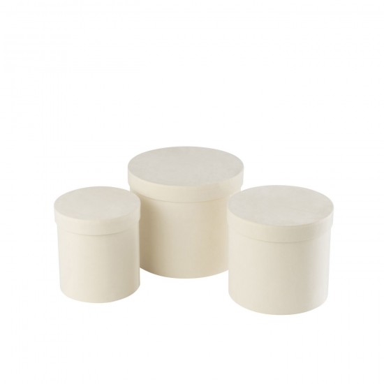 J Line Set Of 3 Box Round Velvet Paper White storage boxes holders.
