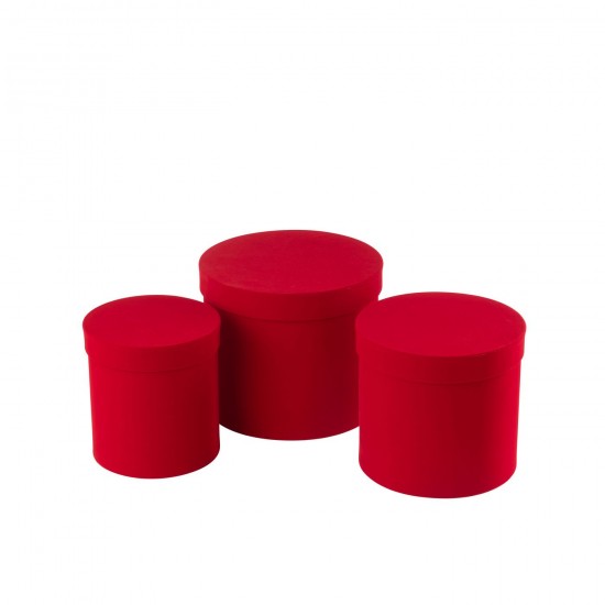 J Line Set Of 3 Box Round Velvet Paper Red storage boxes holders.