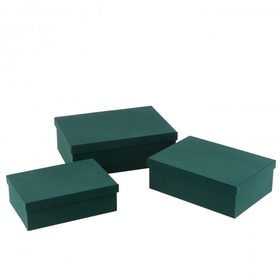 J Line Set Of 3 Box Rectangle Velvet Paper Green storage boxes holders.