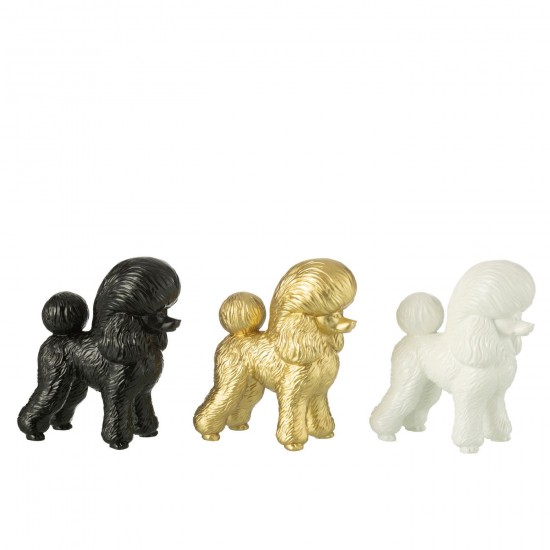 J Line animal animaux statuettes Jolipa Caniche Resine Or Noir Blanc Assortiment De 3.