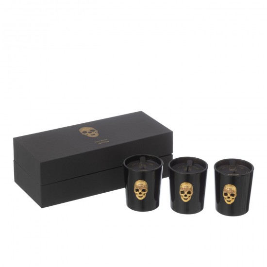 J Line Box Of 3 Scented Candle Skull Nuit Noire 16Hours scented candles.