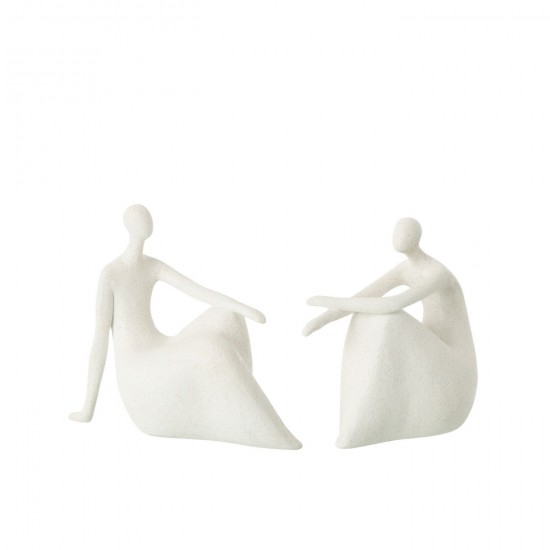 Jline Set Van 2 Dames Zittend Modern Resine Mat Wit.