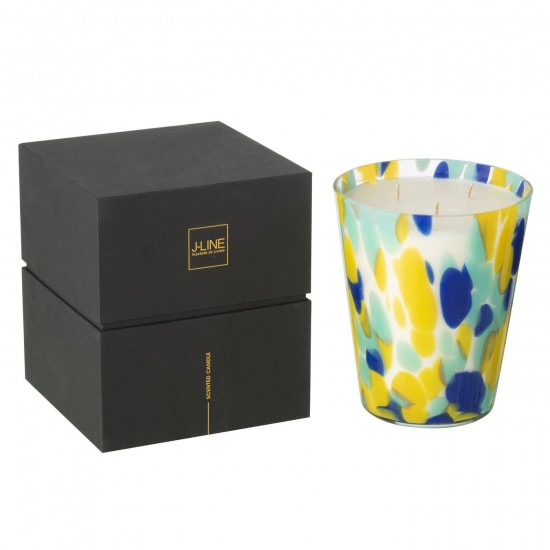 J Line Scented Candle Noa Blue Yellow Large 95Hours scented candles.