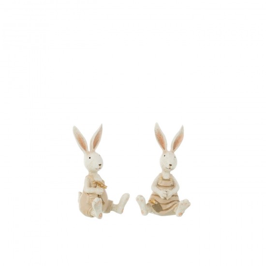 J Line lapins statuettes Jolipa Lapin Assis Fleurs Resine Mix Assortiment De 2.