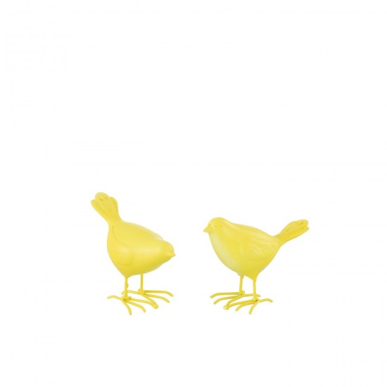 J Line oiseaux sur pied statuettes Jolipa Oiseau Polyresine Jaune Small Assortiment De 2.