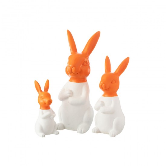 J Line Set Of 3 Rabbits Outdoor Mgo White Orange Animals.