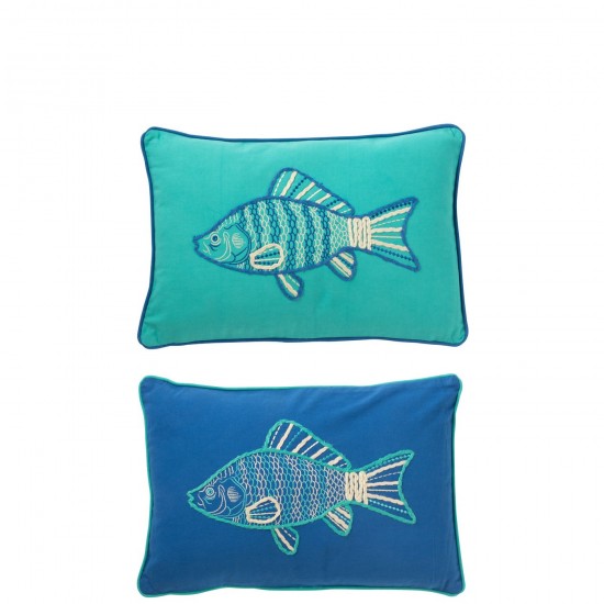 J Line Cushion Rectangle Fish Cotton Blue Azure Assortment Of 2 cushion.