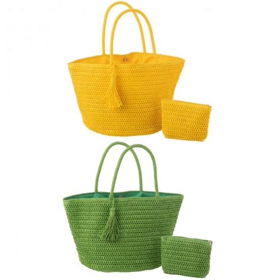 Jline Strandtas Tasje Papier Groen Geel Assortiment Van 2.
