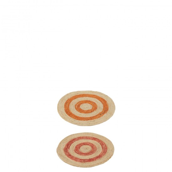 J Line Rug Placemat Round Circles Corn Husk Orange Red Small Assortment Of 2 carpets.