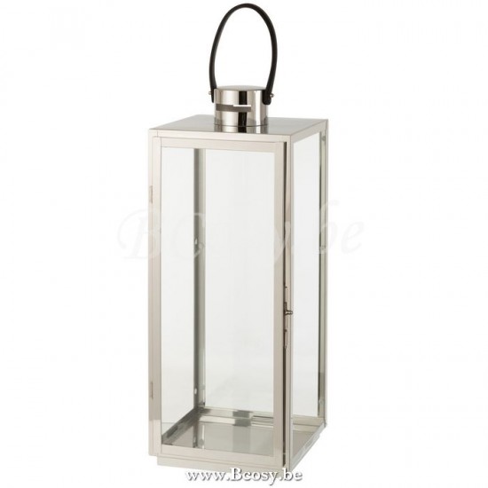 J Line Lantern Square Metal Glass Silver lanterns.