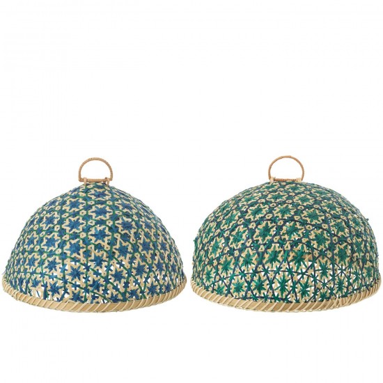 J Line cloches en verre Jolipa Cloche Alimentaire Motif Mosaïque Bambou Bleu Foncé Vert D Eau Assortiment De 2.