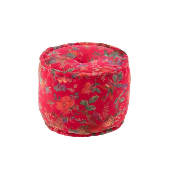 J Line Pouf Round Birds Flowers Cotton Velvet Pink hassocks footstools.