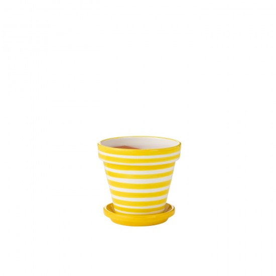 Jline Flowerpot Plate Granada Stripes Handmade Painted Ceramic Yellow Medium.