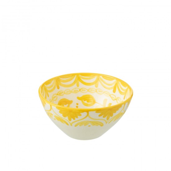 Jline Bowl Granada High Ceramic White Yellow Medium.