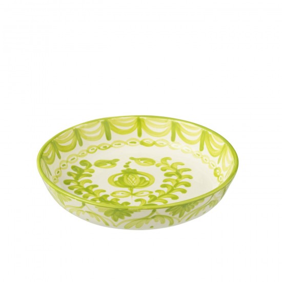 Jline Bowl Granada Low Ceramic White Green Large.