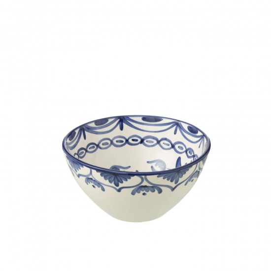 Jline Bowl Granada High Ceramic White Cobalto Blue Medium.