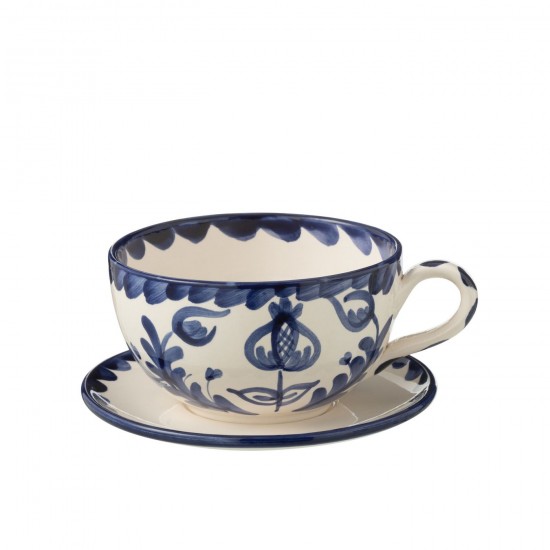 Jline Cup Plate Granada Ceramic White Cobalto Blue.