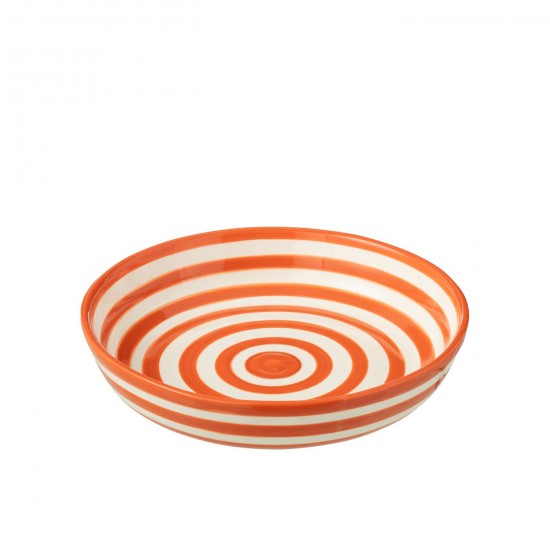 Jline Bowl Granada Stripes Low Ceramic White Orange Large.