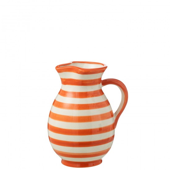 J Line série de vaisselle Jolipa Pitcher Granada Stripes Ceramic White Orange Medium.