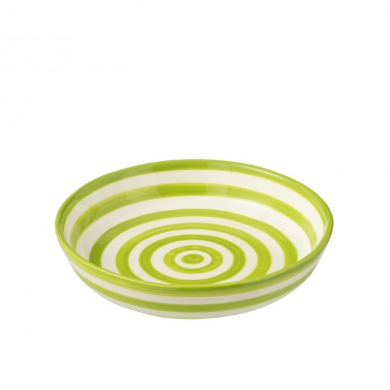 Jline Bowl Granada Stripes Low Ceramic White Green Large.