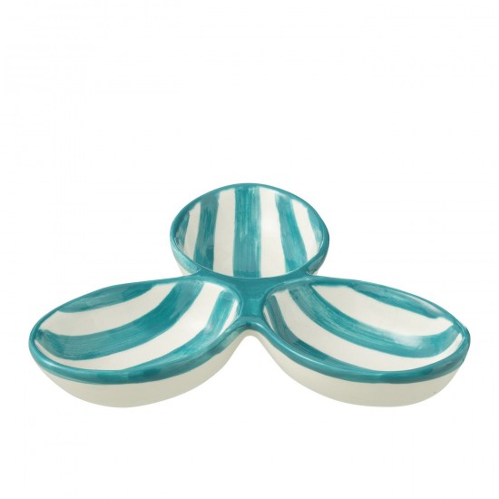 Jline Apero Dish Granada Stripes Clover Ceramic White Aqua.