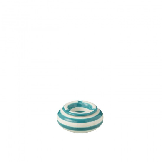 Jline Ashtray Granada Stripes Ceramic White Aqua Small.