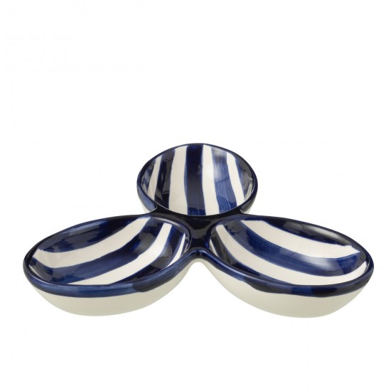 Jline Apero Dish Granada Stripes Clover Ceramic White Cobalto Blue.