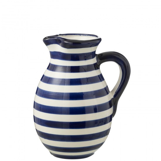 Jline Pitcher Granada Stripes Ceramic White Cobalto Blue Large.