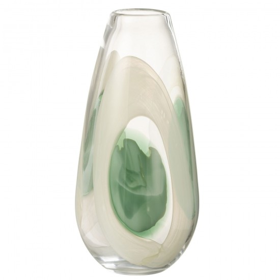 Jline Vaas Livy Glas Groen Wit Transparant Large.