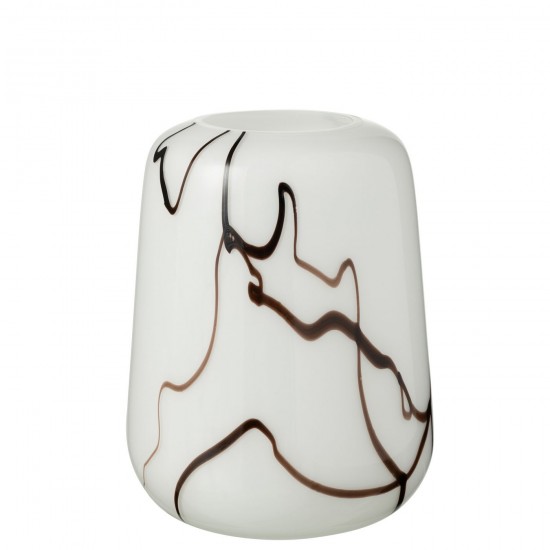 Jline Vaas Rookeffect Smal Glas Wit Zwart.