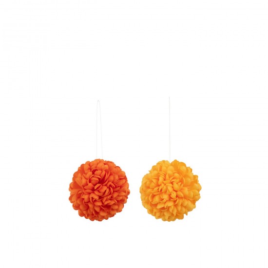 J Line fleurs Jolipa Fleur Boule Dia 16Cm Artificiel Jaune Orange Assortiment De 2.