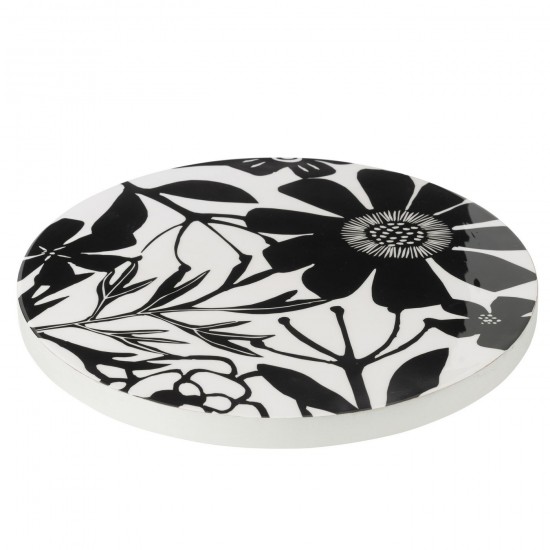 Jline Dienblad Rechthoek Bloemen Mangohout Zwart Wit.