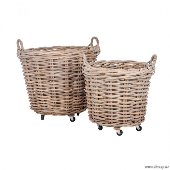 J Line Set 2 Baskets Round Handle Reed Natural 75X60Cm baskets.