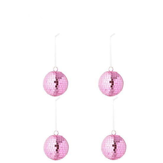 J Line Box Of 4 Christmas Bauble Mirror Glass Pink Small box of baubles.