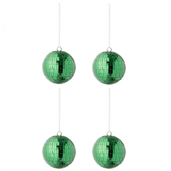 Jline Doos Van 4 Kerstbal Spiegel Glas Groen Large.