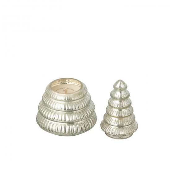 Jline Geurkaars Boom Geribbeld Glas Zilverkleurig Small.