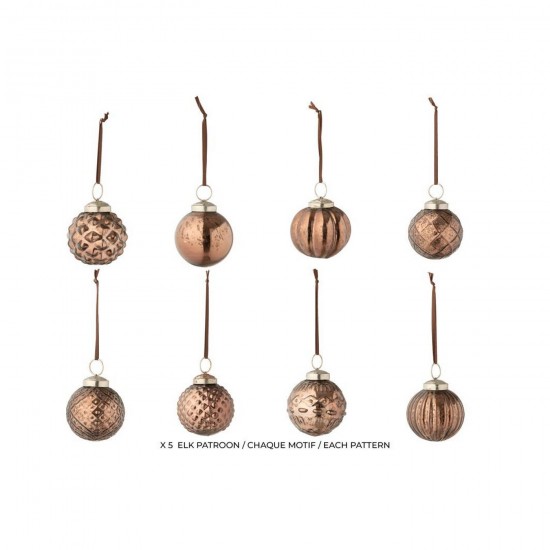 J Line Box Of 40 Christmas Bauble 8 Patterns Glass Brown box of baubles.